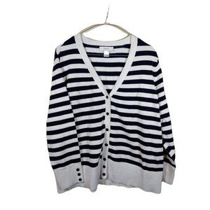 CJ Banks V-Neck Cardigan Sweater Black and White Stripe Size 1X